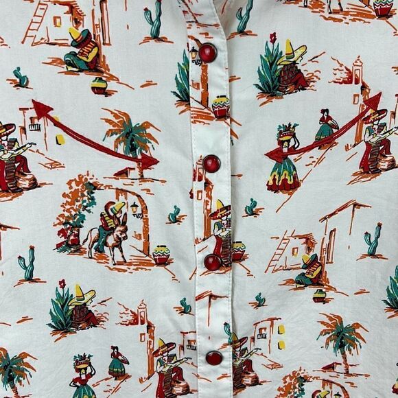 Cruel Denim Snap Button Up Shirt Latin City Print White Sz S CTW7295007 - Picture 3 of 6